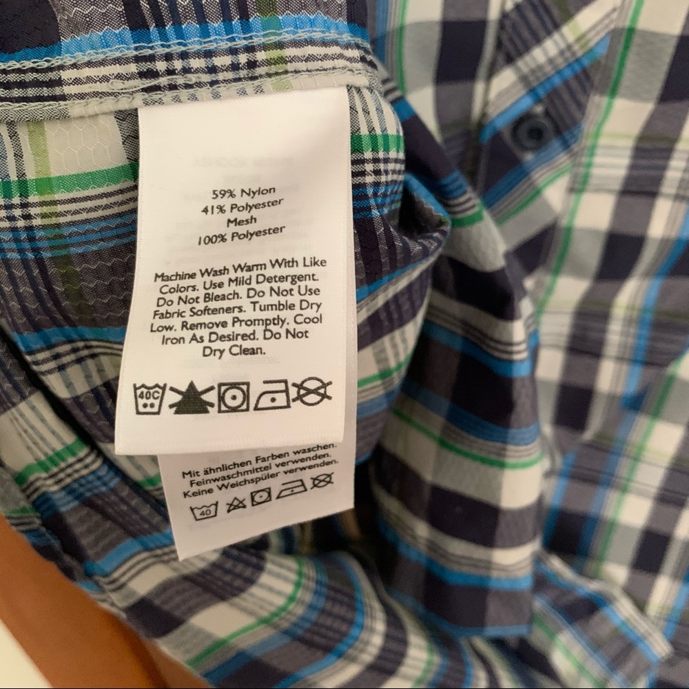 Men’s TL Tall LG EDDIE BAUER Blue Plaid Shirt Sleeve Hiking Outdoor Button Shirt - Picture 10 of 11